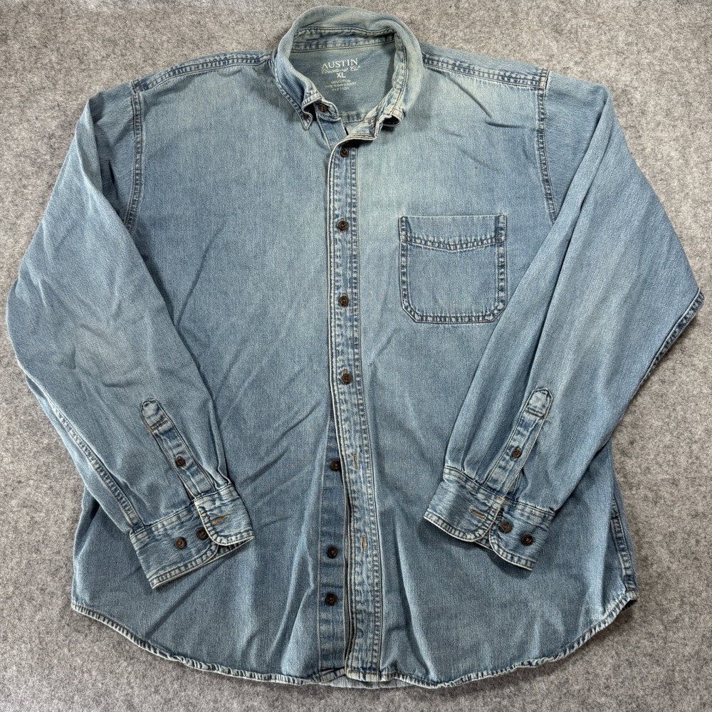 Austin Clothing‎ Co Denim Button Down Shirt XL Blue Cotton Long Sleeve Pocket